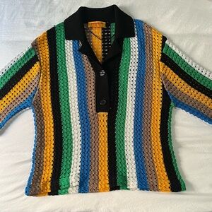 WOMEN’S MANGO BY SIMON MILLER OVERSIZED OPENWORK KNIT POLO SHIRT, SIZE S